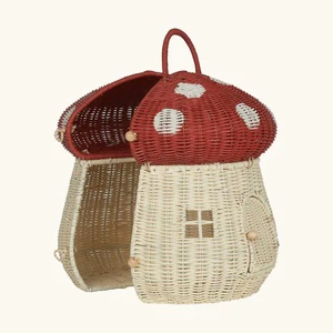 Hot Selling Handmade Wicker Rattan Mushroom Storage Basket, Kids Decorative Basket for Outdoor Use and Photography Props