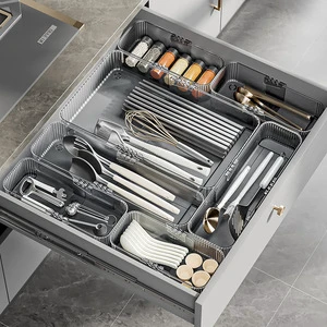 Rectangular Transparent Plastic Eco-Friendly Multifunctional Office Organizer Drawer Storage Box Tray for Tableware