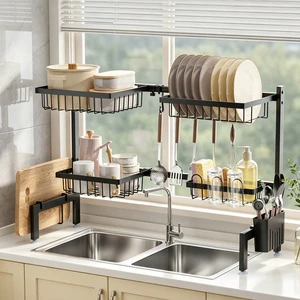 Retractable Kitchen Over Sink Drain Rack Countertop Bowl And Dish Organizer Household Utensil Dish Drying Rack