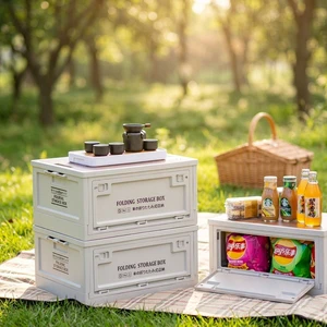 Authentic Portable Camping Box Folding Picnic Storage Bin with Wheels Plastic Collapsible Outdoor Gear Trunk Organizer