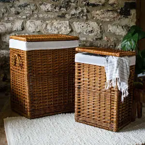 JY Luxury Large Willow Wicker Laundry Basket Hamper With Lid Elegant Style For Organizing Your Space