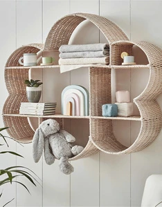 Elegant Cloud Shape Handwoven Natural Rattan Wall Shelf Nursery Decorative Storage for Nursery and Girls Room Sweet and Charming