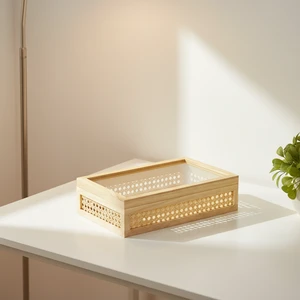Rattan Box Rattan With Glass Lids Decorative Woven Cane Boxes Multipurpose Square Basket For Home Shelf Wooden Crate