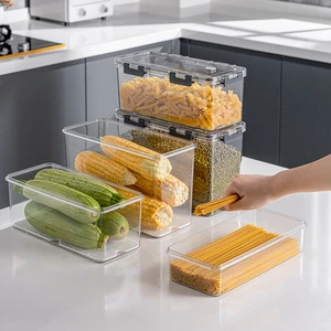Kitchen Airtight Clear Plastic Food Storage Bins Large Stackeable Fridge Desk Organizer Dry Food Storage Containers