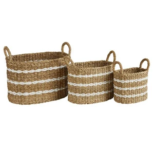 Stylish Simple Vietnamese Model MS06 Eco-Friendly Seagrass Handle Multifunction Basket Handmade Natural Wicker Picnic Storage
