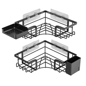 2 Pack Adhesive Bathroom Accessories Shower Shelves Corner Shower Caddy With Soap Holder