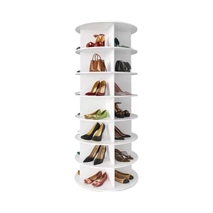 Customizable 360-Degree Rotating Shoe and Bag Rack Detachable Household Storage Stand Wood Material for Living Room Use