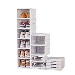 Xinyi Modern Minimalist Polypropylene Foldable Shoe Rack & Transparent Cabinet Storage Box with Flip Design Free Installation