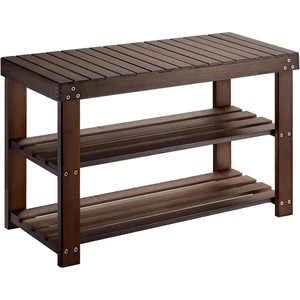 Holds 300lbs 3-Tier Sturdy Modern Multifunction Shoe Bench Storage Organizer Bamboo Shoe Rack for Living Room Entryway
