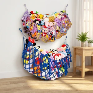 Nordic Design Doll Toy Storage Net Bag Made Of Cotton Rope Hanging Wall-Mounted Woven Storage For Plush Toys And Stuffed Animals