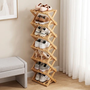 Simcat 7-Tier Natural Bamboo Floor Shoe Rack Space-Saving Storage Organizer Easy Assembly Strong Design for Entryway Living Room