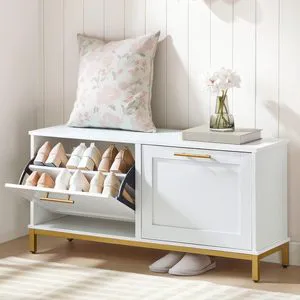 Hot-sale Entryway Furniture Modern Wooden Shoe Rack Cabinet Small Shoe Storage Bench With Soft Seat Cushion
