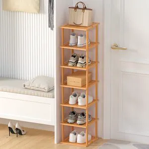 Wholesale Bamboo Shoe Shelf,Wood 7 Tier Shoe Rack Organizer for Closet,Custom Front Door Shoe Storage Rack for Entryway