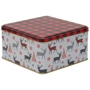 Kontensan EF02832 198x198x100 mm Deer Pattern Plaid Decorative Storage Box 3.7L Square Metal Organization Home Decor Made Turkey
