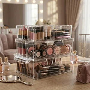 Multipurpose Clear Plastic Cosmetics Organizer for Wardrobe Storage