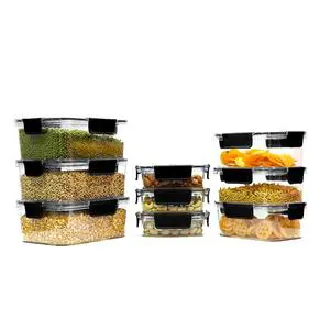 PET Airtight Lids Fridge Containers Dustproof Kitchen Organiser Set 3pcs 300ml 900ml 1600ml for Pulses Cereals Spices More Black