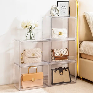 Bag Organizer Closet Clear Dust Proof Acrylic Display Case Handbag Transparent Storage Organizer Storage Box with Magnetic Door