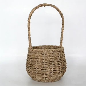 Handmade Seagrass Storage Basket With Handle Natural Woven Flower Basket For Home Organizer & Decoration