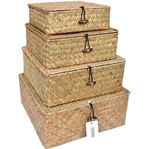 Hot Sales Sustainable Handmade Durable Water Hyacinth Clothing Seagrass Other Wicker Picnic Storage Baskets With Lid Home Decor