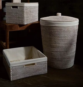 Handmade Rattan Laundry Basket, Decorative Storage Basket, Natural Willow Storage Basket for Bathroom Clothing Storage