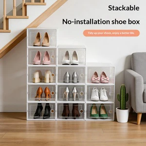 Transparent Plastic Shoe Display Box Stackable Shoe Storage Organizer Closet Clear Foldable Shoe Box With Transparent Door
