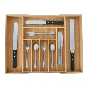 WDF Expandable Bamboo Utensil Organizer Cutlery Tray Silverware Kitchen Drawer Organiser Cutlery Organizer For Kitchen