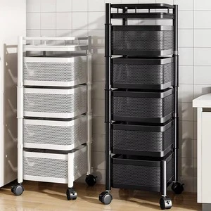 High Quality Multi-Layer Metal Kitchen Storage Rack Rotating Household Rack with Multiple Functional Storage Shelves