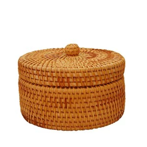 Factory Customized Wicker Fruit Snacks Basket Box Desktop Organizer Basket Bin Handwoven Rattan Storage Basket with Lid