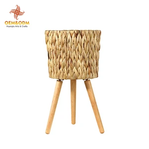 Bohemia Natural Handmade Plants Water Hyacinth Willow Seagrass Flower Wicker Storage Baskets with Removable Legs Planters Garden