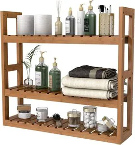 Modern Standing Type Decorative Bamboo Eco-friendly 5-Layer Laser Engraved Multifunction Rectangle Storage Wall Frame Shelf