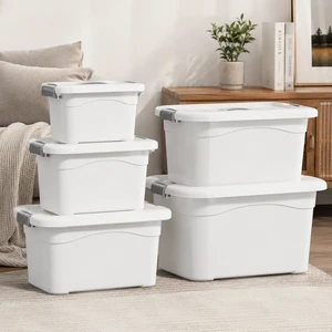 Cream Style PP Plastic Storage Box with Lid Household Clothes Organizer Large Capacity Factory Wholesale