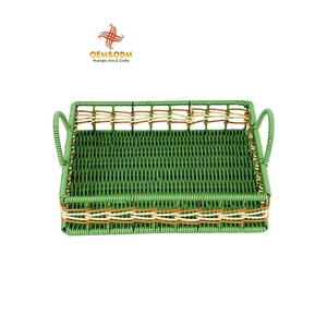 H&T 2025 OEM Countryside Rattan Sundries Storage Organizer Hand Bread Flower Picnic Handmade Woven Custom Straw Wicker Basket