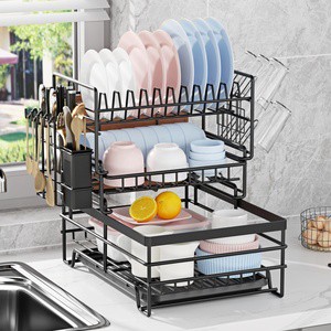 Detachable 3 Tier Tableware Plates Bowl Storage Holder Large Capacity Kitchen Over the Sink Dish Drainer Rack with Drip Tray