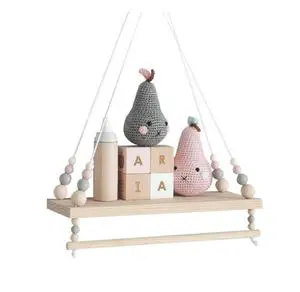 Wood Bead Indoor Wall Hanging Solid Wood Storage Shelf Board Room Decoration