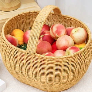 Rustic Style Portable Rattan Woven Storage Basket Food Containers for Shopping for Vegetable Fruit Picnic