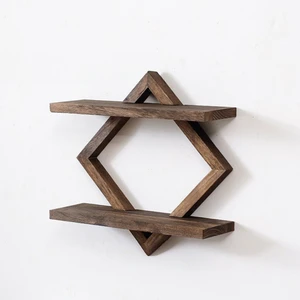 Large Double Layer Solid Wood Wall Hanging Shelves, Multifunctional Decorative Storage Rack for Bedroom Living Room Vase Display