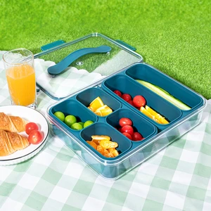 Silicone Plastic Snack Box With Handle Divider Tray For Food Serving Lids Included PP Material Refrigerator Storage Features