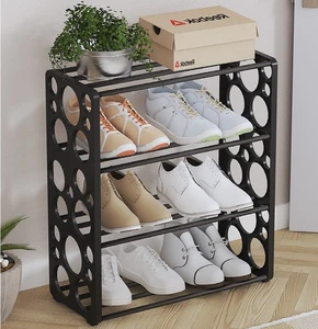 New Stainless Steel Splicing Household Shoe Rack Modern Four-tier Multifunction Shoe Shelf Entryway Shoe Cabinet Dormitory