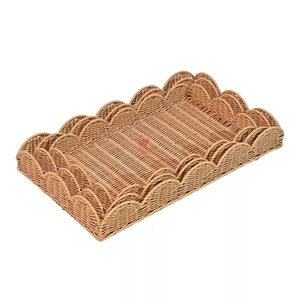 Rattan Rectangle Storage Tray Bohemian Design Reusable Table Organizer Single Tier Neatening Solution