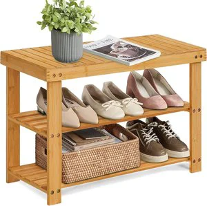 Bamboo Three-Tier Multifunction Adjustable Space-Saving Shoe Rack & Storage for Entryway and Bathroom