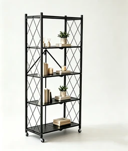 Kitchen Storage Rack Standing Foldable Metal Shelf for Kitchen Organization Space-Saving Solution