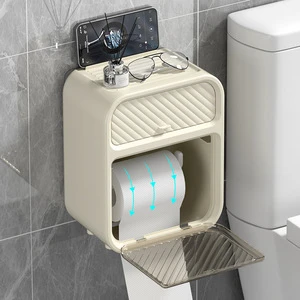 Wall-Mounted Toilet Paper Box Holder, Punch-Free Plastic Tissue Storage Box for Modern Bathroom & Toilet Organization