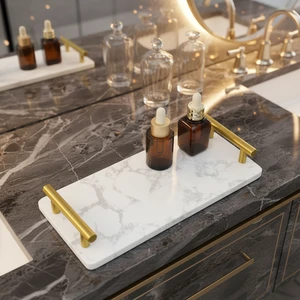 Marble Pattern Storage Tray Multi-Size Options Ideal for Bathroom, Bedroom & Living Room, Keep Cosmetics & Essentials Tidy