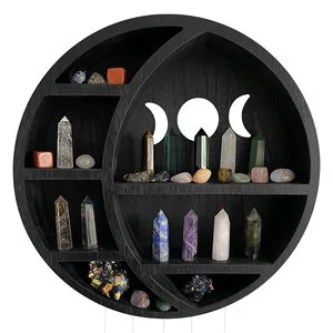 Moon Shelves Wooden Ornament Storage Rack Wall Home Decor, Wood Crescent Moon Wall Shelf Cabinet