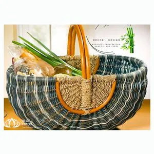 Picnic Rattan Baskets Basket Rope Storage Rattan Seagrass Picnic Cotton Stair Wicker Baskets Made in Viet Nam