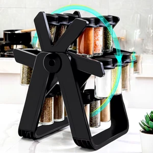 Seasoning Storage Rack Double Tier 360 Degree Rotation 18 Glass Jars Practical Rotating Spice Holder for Restaurant Home Cooking