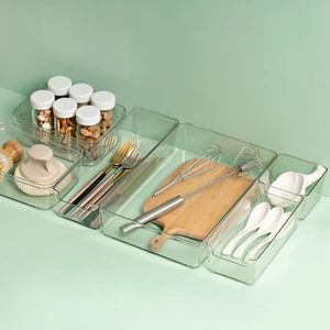 Transparent Plastic Food Storage Bin Square Organizer Box With Lid