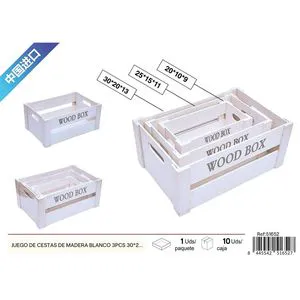 Set of 3 White Wooden Decorative Storage Boxes 30*20*13*5.5 cm for Home Decor