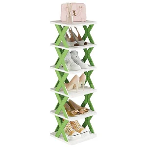 Multi-Functional Household Shoe Rack Folded Pull-Down Multiple Layers Stackable Metal Storage Shelf Space-Saving Door Vertical