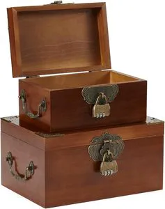 Wooden Decorative Storage Box with Lids Handmade Memory Jewelry Box Treasure Chest with Code Lock